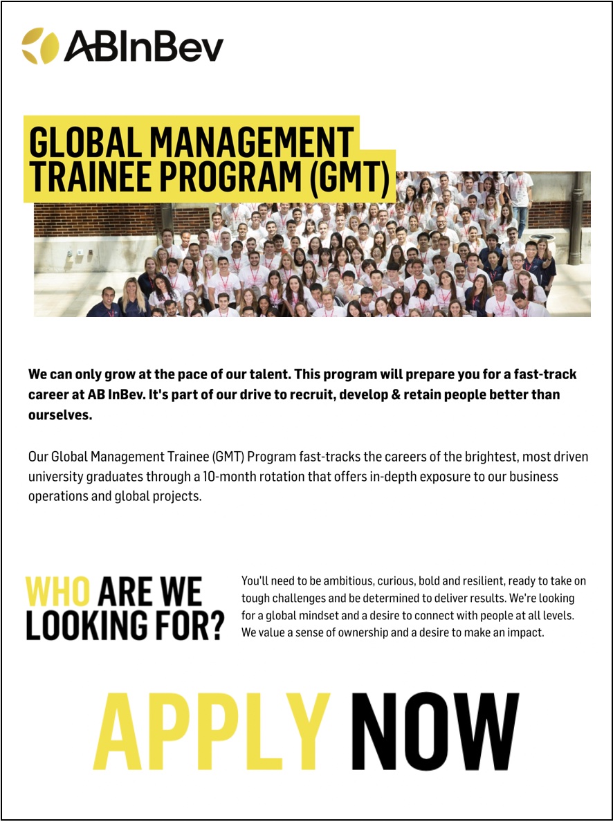 ABInbev Poster Global Management Trainee Programme
